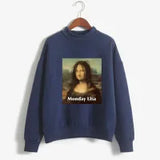 Sweatshirts Monday Mona Lisa Printed Hoodies Women Fleece Long Sleeve O Neck Loose Sweatshirt Girls Women Hoodie Pullovers Winter Autumn