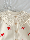 Adorable Baby Girl's Ruffled Knit Cardigan Top - Soft, Breathable, and Stylish with Cute Bow Pattern Embroidery - Perfect for Casual Daily Wear and Special Occasions