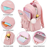 Backpack for Girls Set with Pencil Case 15.6 Inch Laptop School Bag Cute Kids Elementary College Backpacks Large Bookbags for Women Teens Students Anti Theft Travel Daypack - Pink