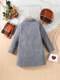 3 Pcs Girls Vintage Warm Long Jacket Woolen Overcoat & Plaid Hat And Scarf Set