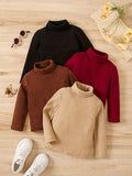 4pcs Girls Stretchy Turtleneck Stretch Ribbed Long Sleeve Base Layer Tops