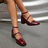 lovevvr - Women Vintage Patent Chunky Heeled Mary Jane Pumps