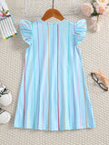 Summer Chic Girls' Crayon-Striped Dress - Knee-High Fit & Flare with Comfort Stretch, Flying Sleeves for School & Play