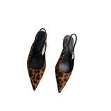 Womens Flat Bottom Slingback Sandals Leopard Pointed End Woman Mules Summer Fashion Animal Print Lowheel Beach Shoes 240615