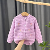 Adorable Floral Embroidered Knit Cardigan Sweater - Soft, Breathable, Casual Button-Down Design - Toddler & Infant Girl's Clothing for Daily Wear