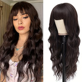 26" Long, Wavy, Dark Brown Curly Wig - Premium Protein Fiber, Natural Looking, Cosplay Ready - Halloween Costume, Hair Replacement, Women's Long Brown Wig with Bangs