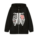 Womens Hoodies Sweatshirts Y2K Skeleton Women Vrouwen Gothic Zwart Zip Up Oversized Sweatshirt Dames Retro Harajuku Capuchon Streetwear Tops 230928