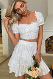 White Crochet Top & Skirt Two-Piece Set