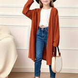 Chic & Cozy Girls' Long Knit Cardigan - Durable, Easy-Care & High-Stretch Fabric, Perfect for Spring/Fall, Versatile Casual Style