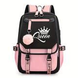 1pc Trendy Queen Print Backpack for Students - Spacious & Durable, Ideal for School and Casual Outings, with Padded Shoulder Straps for Comfort