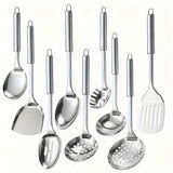 9-Piece Premium Stainless Steel Serving Utensil Set - Durable, Non-Stick, Dishwasher Safe, Ergonomic Handles, Kitchen Essentials for Home Chefs & Culinary Enthusiasts - Perfect for Cooking, Baking, Grilling, and Serving