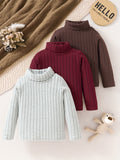 3pcs Cozy Kid's Solid Turtleneck Knit Sweater - Soft Long Sleeve Top for Boys, Perfect for Fall and Winter, Great Gift Idea for Kids