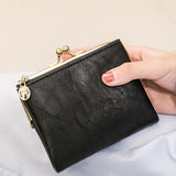 Women's Short Wallet, Vintage Clutch Coin Purse With Kuss-Lock, bifold Multifunctional Purse