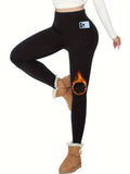 Elegant Stretchy Thermal Yoga Leggings: High Waist, Fleece-Lined with Pocket - Warm, Durable & Versatile for All Seasons