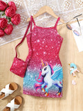 Girls Magical Unicorn Cami Dress - Soft & Stretchy Summer Sundress with Playful Suspenders - Ideal for Casual Wear