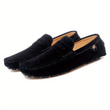 Women's Solid Color Penny Loafers, Round Toe Slip On Suedette Rubber Sole Shoes, Wear-resistant Flat Shoes