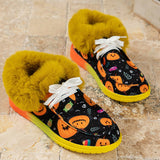 lovefery - Black Casual Patchwork Frenulum Printing Round Keep Warm Comfortable Out Door Shoes