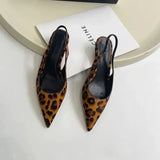 Womens Flat Bottom Slingback Sandals Leopard Pointed End Woman Mules Summer Fashion Animal Print Lowheel Beach Shoes 240615