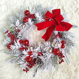 Festive Americana Style Christmas Wreath with Flocked Artificial Pine Cones, Berries, and No-Electricity Festive Ornament for Plastic Door Decor