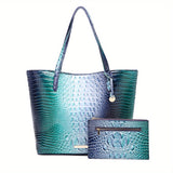 Crocodile Embossed Tote Bag Set, Elegant Shoulder Bag With Clutch Purse, Women's Office & Work Handbag