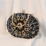 Elegant Floral Rhinestone Clutch with Secure Buckle - Dazzle at Dinners & Galas - Polyester Lined for Durability