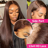 200% Density 13X4 HD Lace Front Wig Human Hair Chocolate Brown Straight Lace Front Wig Pre Plucked With Baby Hair 100% Brazilian Remy Human Hair For Women