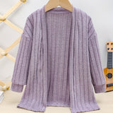 Girls Cozy Solid Knit Cardigan - Asymmetrical Neck, Slight Stretch, Machine Washable - Perfect for Spring and Autumn Casual Wear