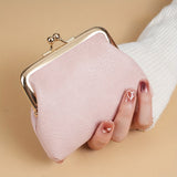 Mini Retro Clutch Kiss-Lock Wallet, Solid Color Clip Coin Purse, Women's Textured Carry On Pouch