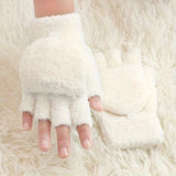 Solid Color Flip Warm Gloves Half Finger Stretchy Gloves Hand Wrist Warmer Fingerless Winter Short Gloves