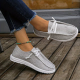 Womens Fashion Flat Canvas Loafers - Round Toe Lace Up Slip-On Sneakers - Flexible, Comfortable & Trendy Casual Shoes for Everyday Style