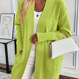 Chic Long Sleeve Knit Cardigan - Cozy Pockets & Open Front - Versatile for Casual Wear, Women's Apparel