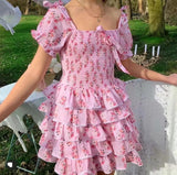 LoveFery Pink Summer Snowflakes Fairycore Cottagecore Princesscore Dress