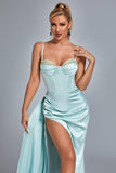 lovefery Vacab Diamante Satin Slit Maxi Dress - Mint