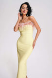 lovefery Melissa Strapless Feather Midi Bandage Dress