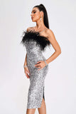 lovefery Kayley Feather Sequin Midi Dress