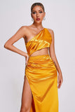 lovefery Euen One Shoulder Satin Maxi Dress