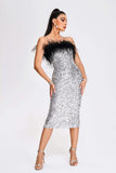 lovefery Kayley Feather Sequin Midi Dress