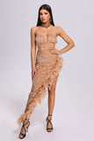 lovefery Renee Feather Slit Sequin Dress