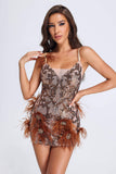 lovefery Chloie Feather Mini Dress - Brown