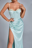 lovefery Vacab Diamante Satin Slit Maxi Dress - Mint