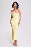 lovefery Melissa Strapless Feather Midi Bandage Dress