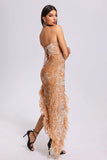 lovefery Renee Feather Slit Sequin Dress