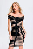 lovefery Garnet Stripe Off Shoulder Bandage Dress