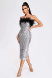 lovefery Kayley Feather Sequin Midi Dress