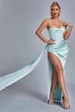 lovefery Vacab Diamante Satin Slit Maxi Dress - Mint