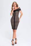 lovefery Garnet Stripe Off Shoulder Bandage Dress