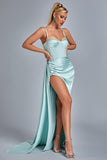 lovefery Vacab Diamante Satin Slit Maxi Dress - Mint