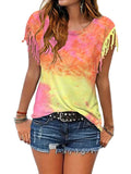 Tie Dye Burnt Fringe Short Sleeve T-Shirt