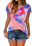 Tie Dye Burnt Fringe Short Sleeve T-Shirt