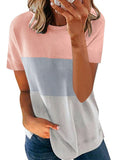 Stitching Contrast Color Round Neck Short Sleeve Casual Loose